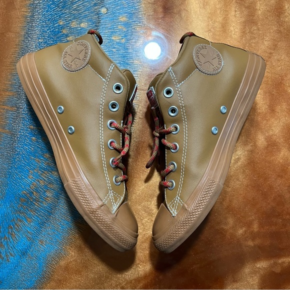 Converse All Stars Leather Brown Tan Sneakers Mid top - Picture 3 of 9